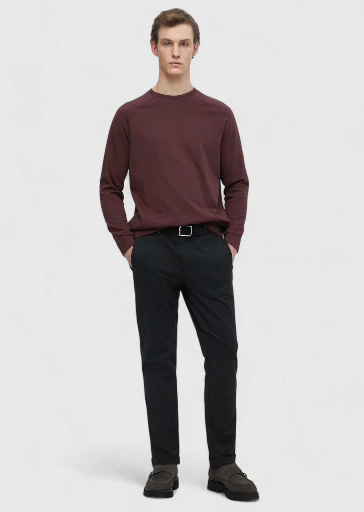 Bordo Bisiklet Yaka Düz Sweatshırt