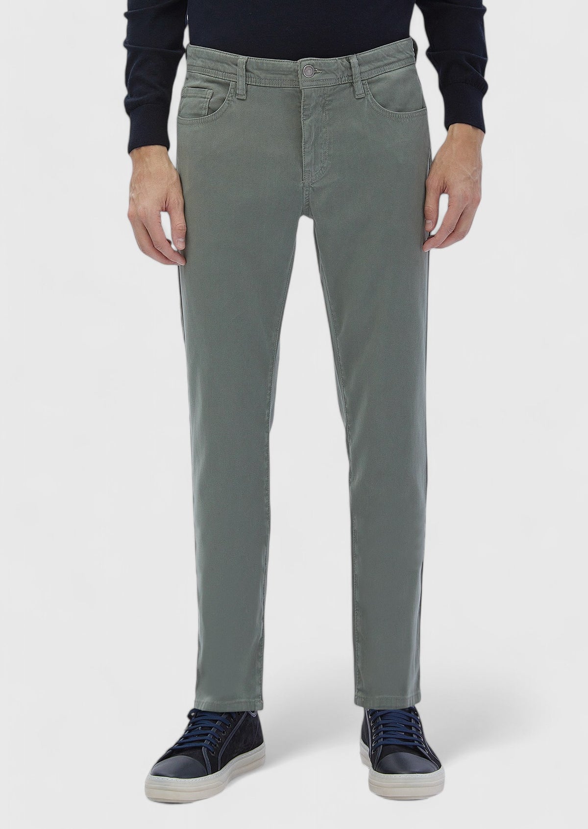 Yeşil Düz Dokuma Slim Fit Casual Pamuk Karışımlı Pantolon