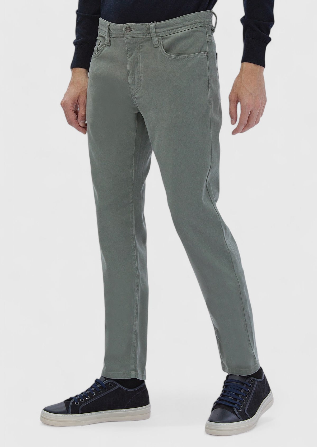 Yeşil Düz Dokuma Slim Fit Casual Pamuk Karışımlı Pantolon
