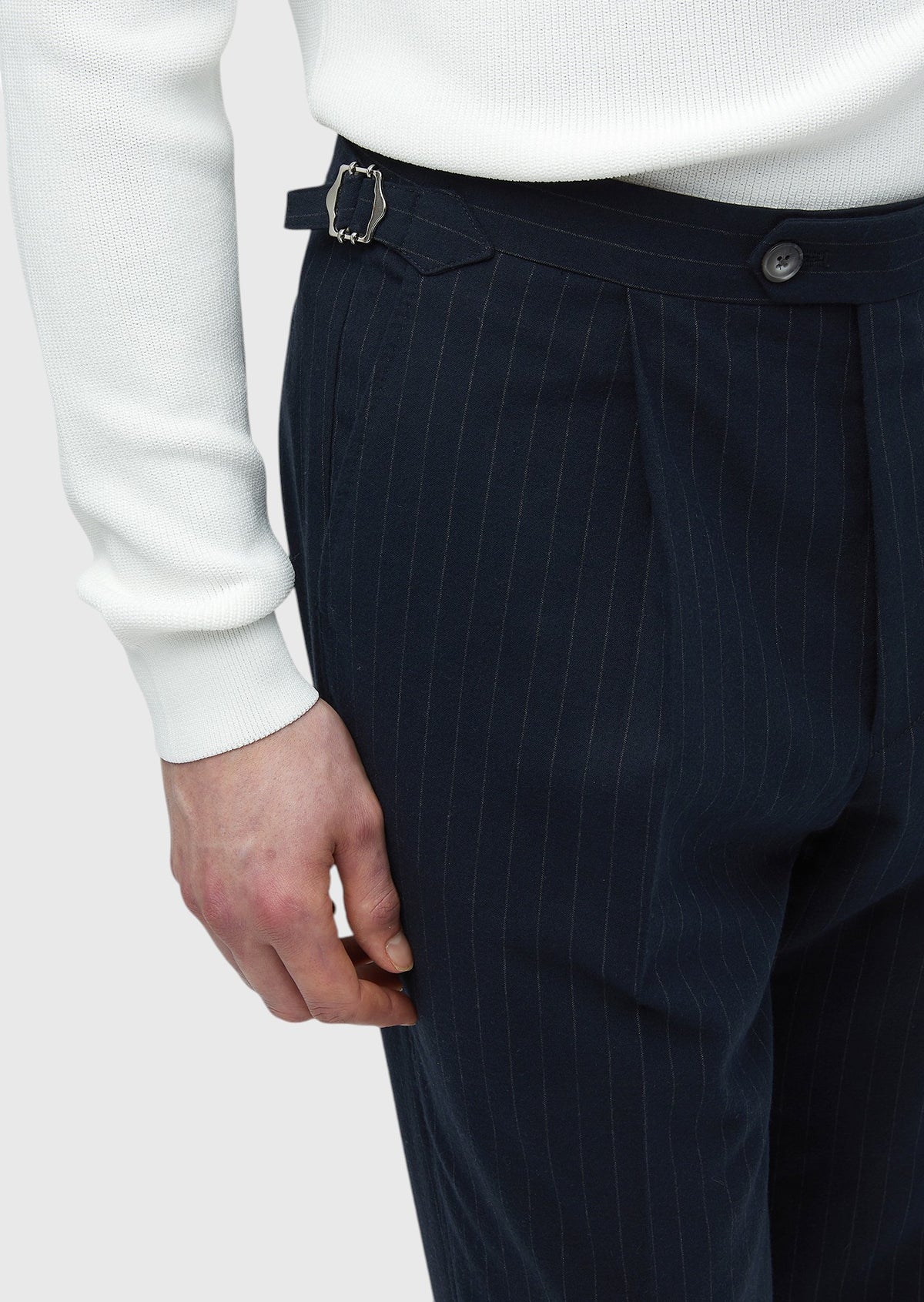 Lacivert Çizgili Dokuma Loose Fit Casual Pantolon