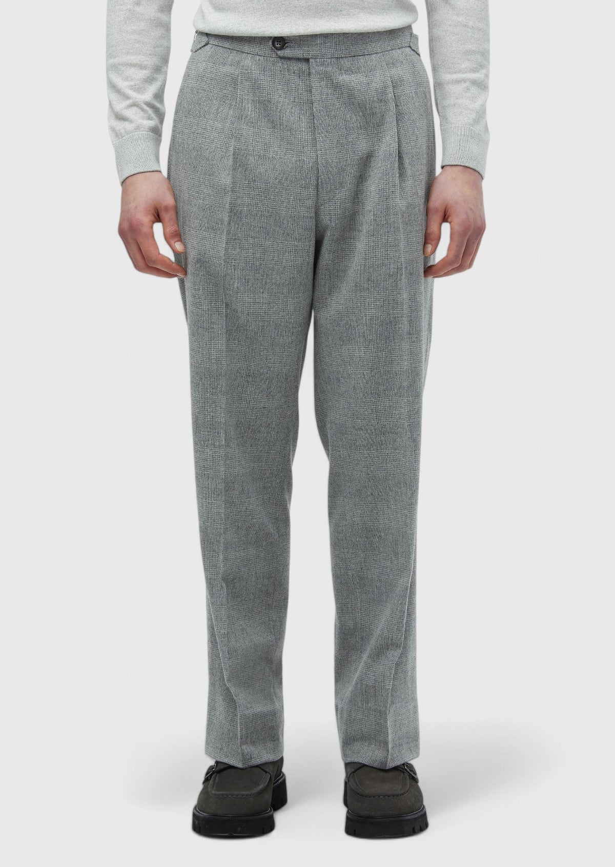 Açık Gri Desenli Dokuma Loose Fit Casual Yün Karışımlı Pantolon