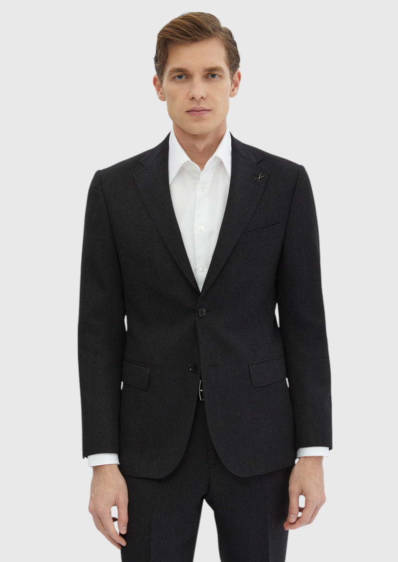 Lacivert Düz Zeroweight Slim Fit %100 Yün Takım Elbise