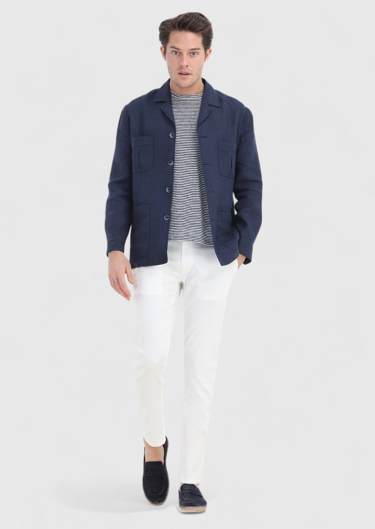 Lacivert Düz Slim Fit Pamuk Karışımlı Ceket