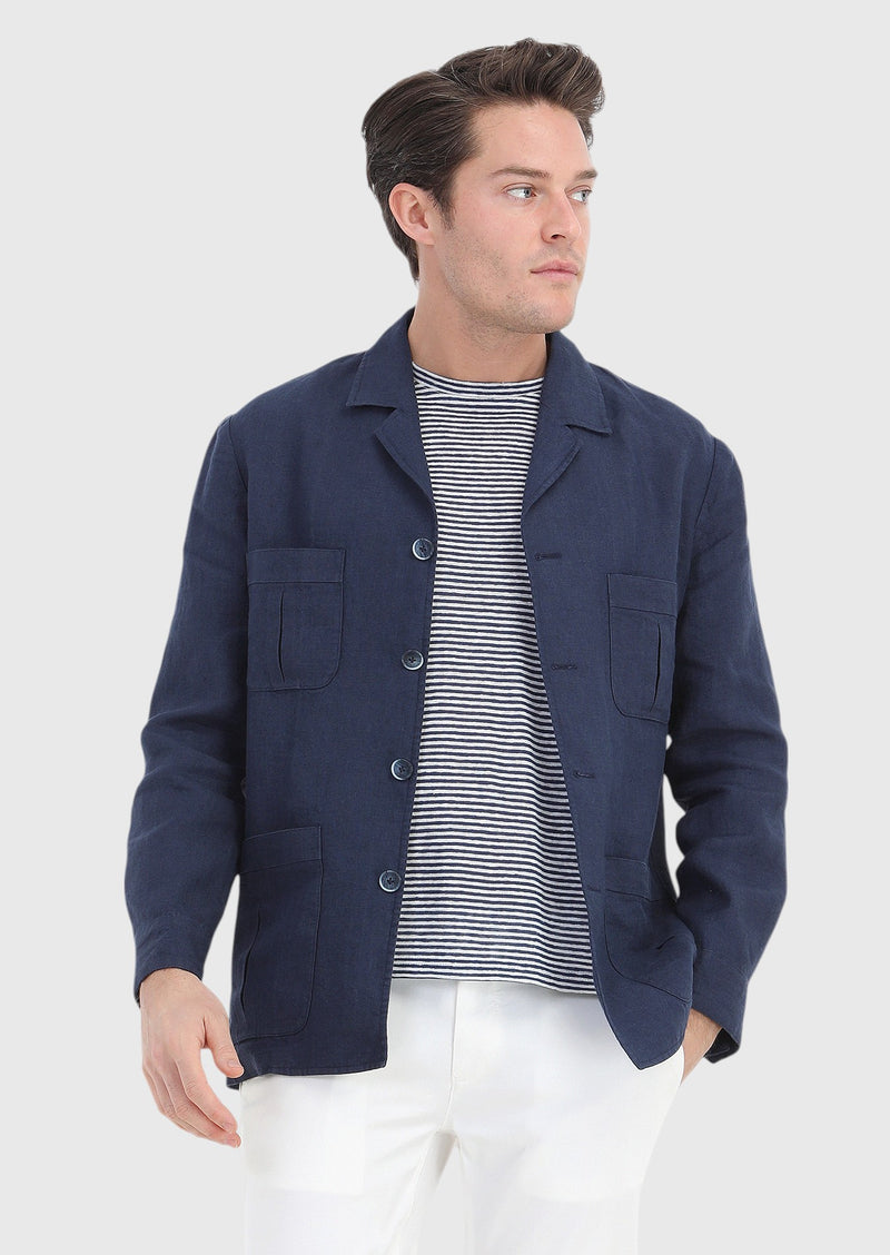 Lacivert Düz Slim Fit Pamuk Karışımlı Ceket