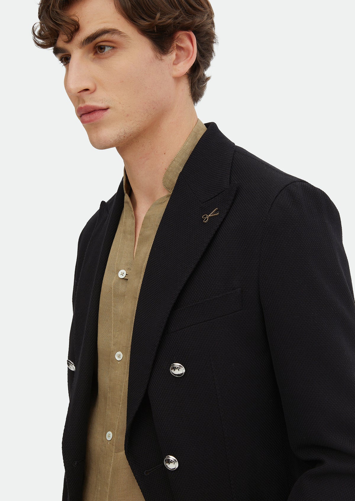 Siyah Desenli Shirt Shoulder Slim Fit Pamuk Karışımlı Ceket