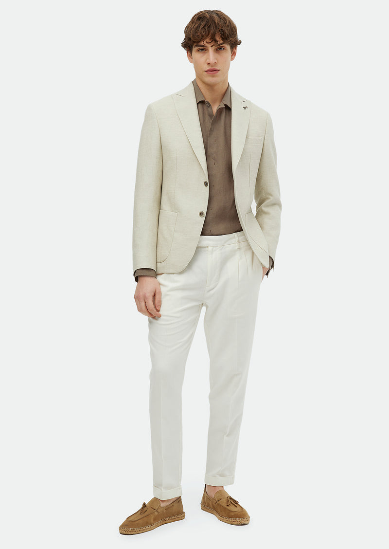 Bej Düz Zeroweight Slim Fit Pamuk Karışımlı Ceket