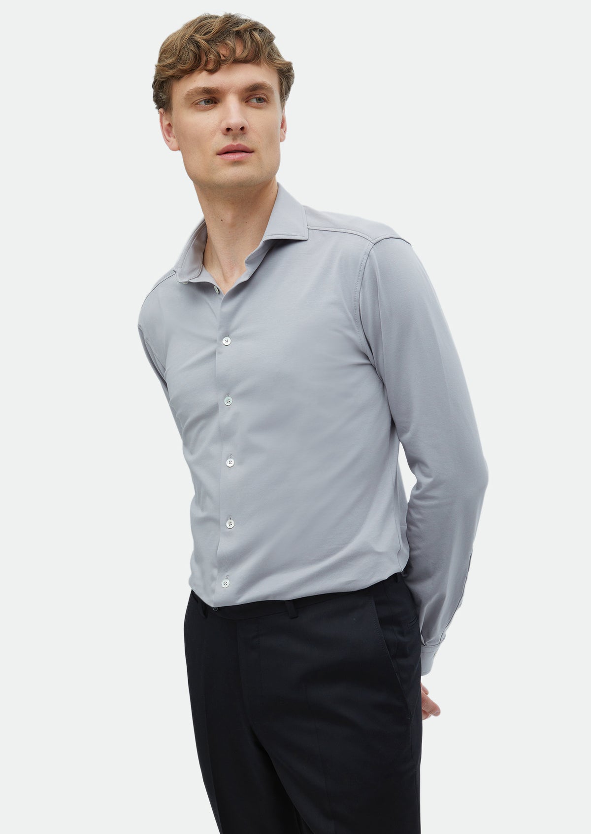 Gri Düz Regular Fit Uzun Casual Pamuk Karışımlı Gömlek