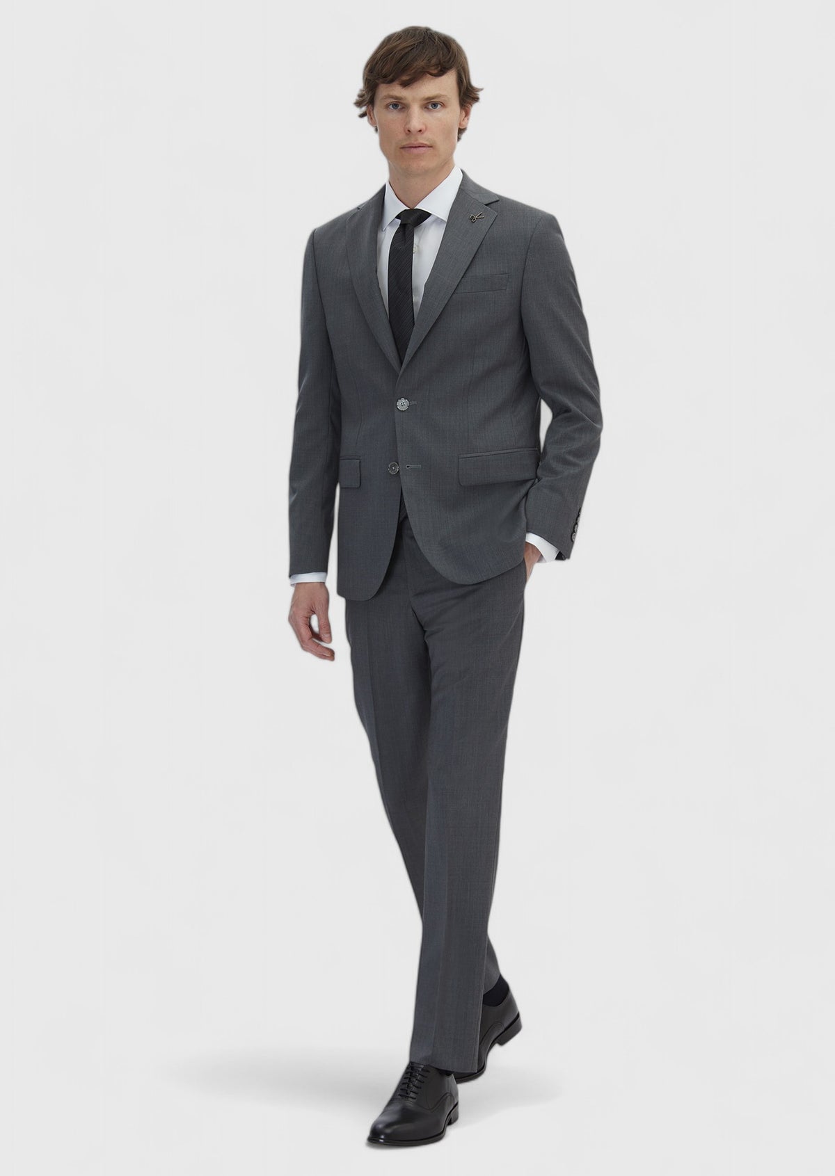 Gri Düz Slim Fit %100 Yün Takım Elbise