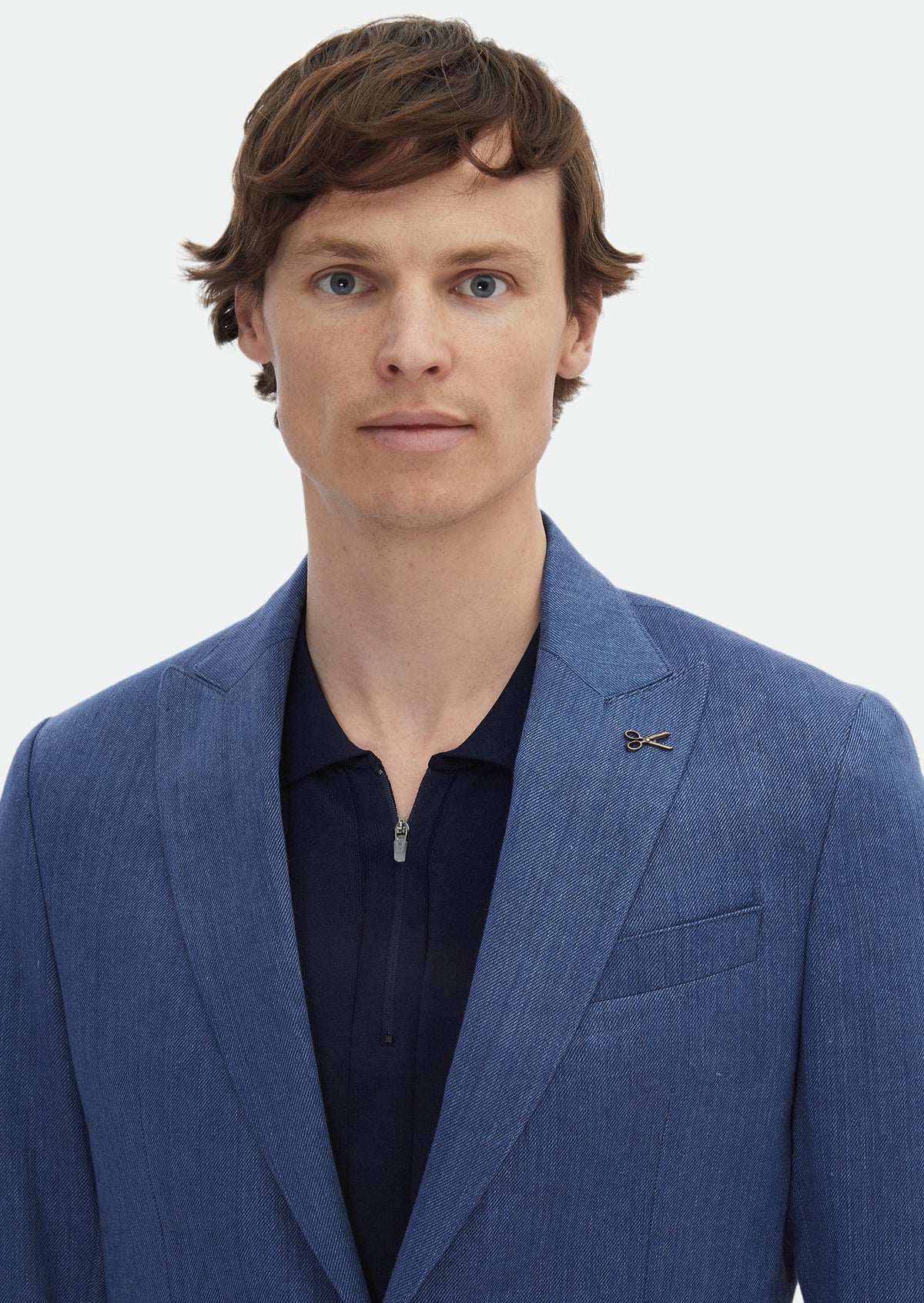 İndigo Desenli Zeroweight Slim Fit Pamuk Karışımlı Ceket