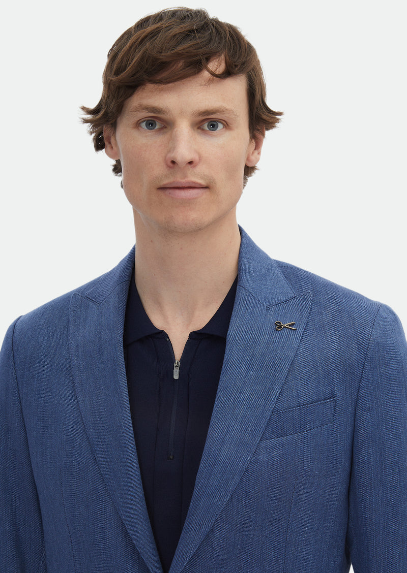 İndigo Desenli Zeroweight Slim Fit Pamuk Karışımlı Ceket
