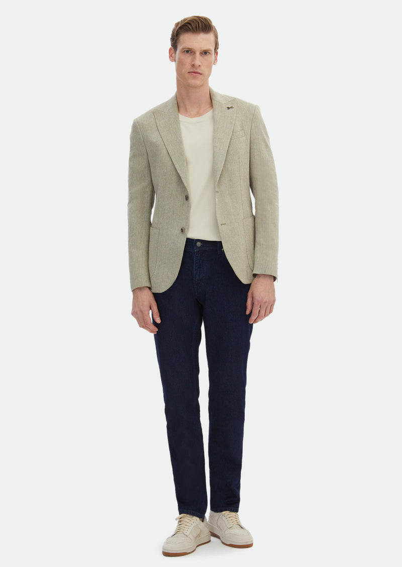 Haki Desenli Zeroweight Slim Fit Pamuk Karışımlı Ceket