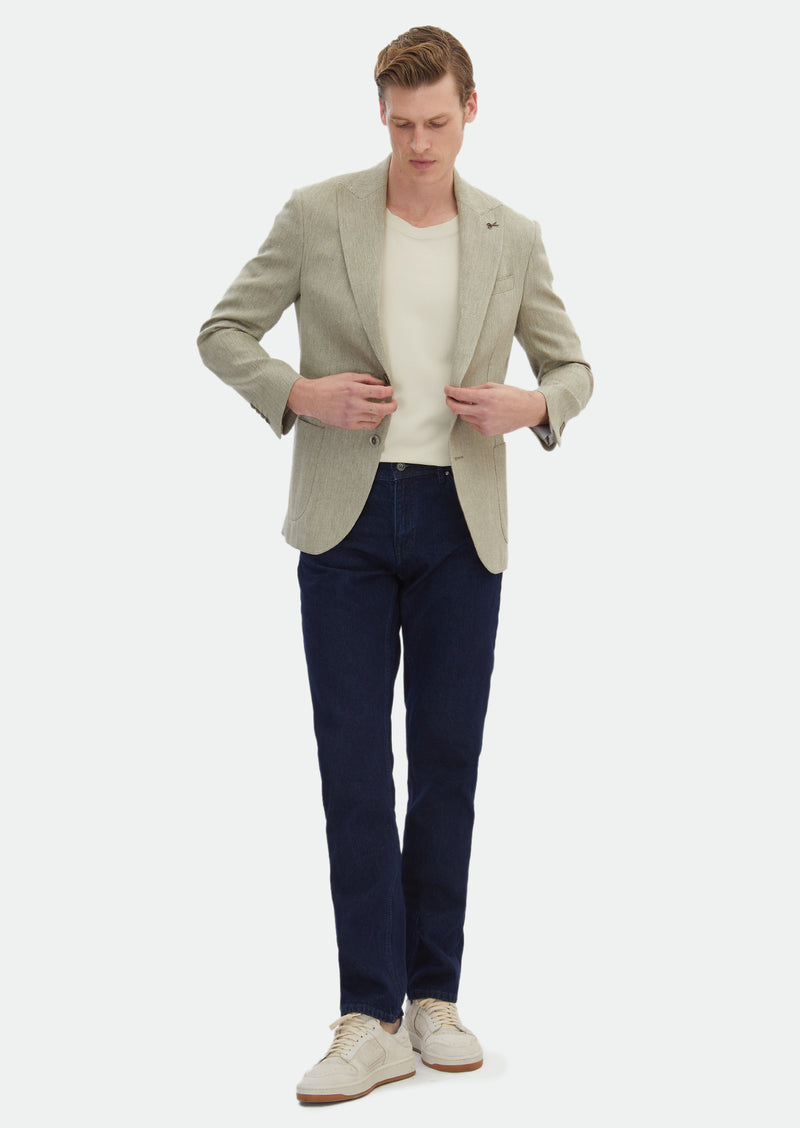 Haki Desenli Zeroweight Slim Fit Pamuk Karışımlı Ceket