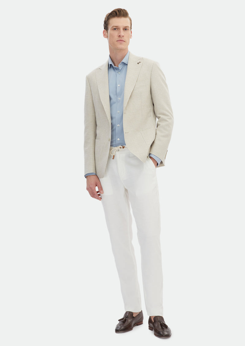 Bej Çizgili Zeroweight Slim Fit Pamuk Karışımlı Ceket