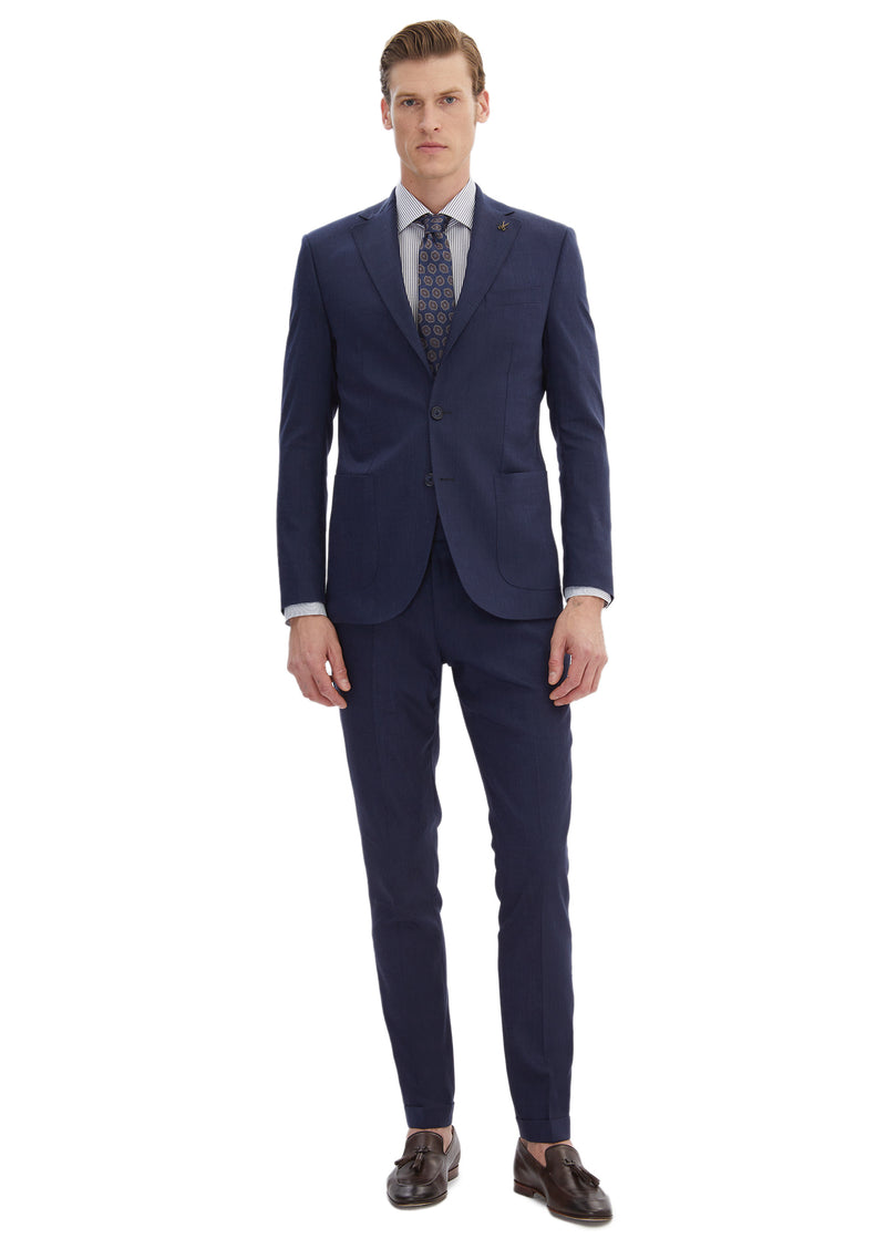 Lacivert Düz Zeroweight Slim Fit Yün Karışımlı Takım Elbise