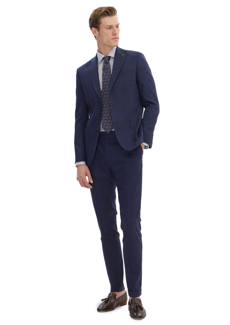 Lacivert Düz Zeroweight Slim Fit Yün Karışımlı Takım Elbise