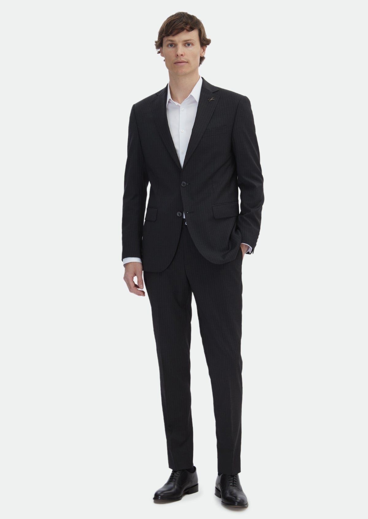 Antrasit Çizgili Modern Fit Yün Karışımlı Takım Elbise