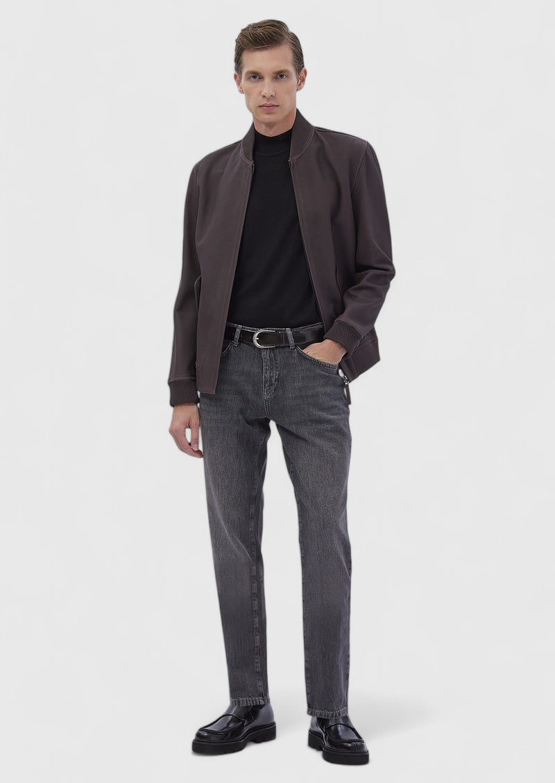 Bordo Regular Fit Dik Yaka Casual Deri Deri Mont