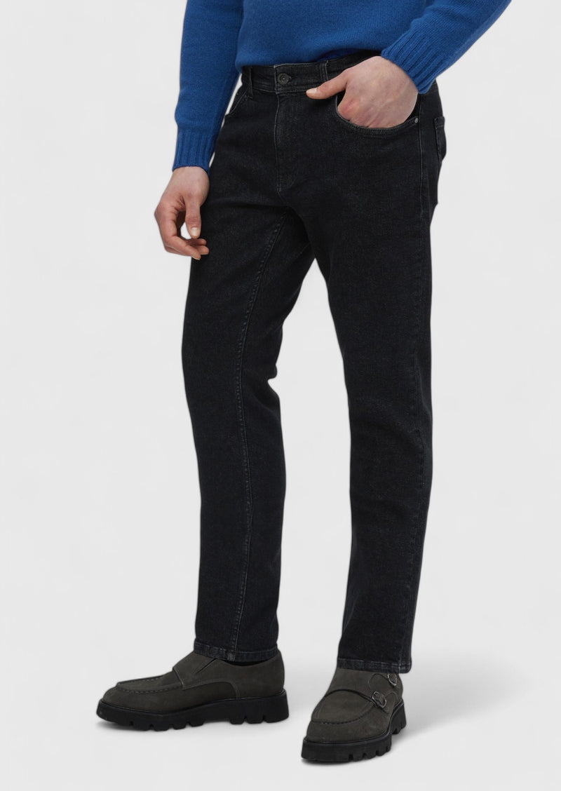 Siyah Düz Slim Fit Denim Pamuk Karışımlı Pantolon