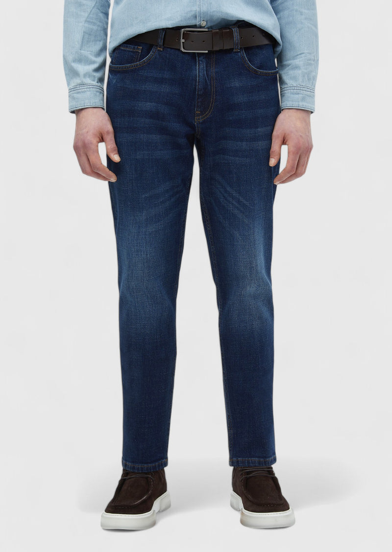 Lacivert Düz Slim Fit Denim Pamuk Karışımlı Pantolon