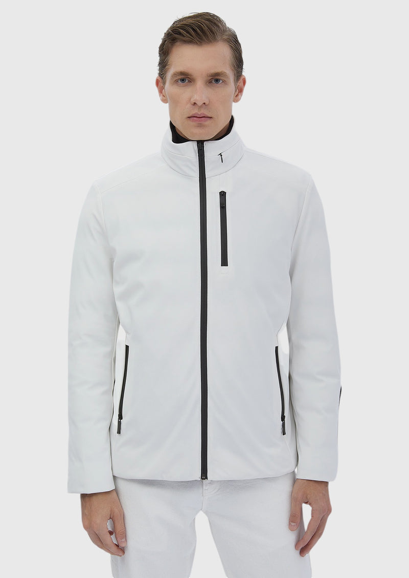 Beyaz Regular Fit Dik Yaka Casual Dokuma Çift Taraflı Mont