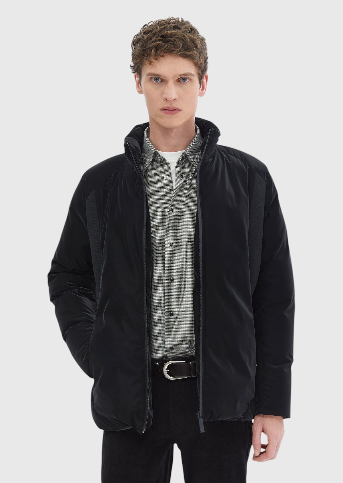 Siyah Regular Fit Dik Yaka Casual Dokuma Mont