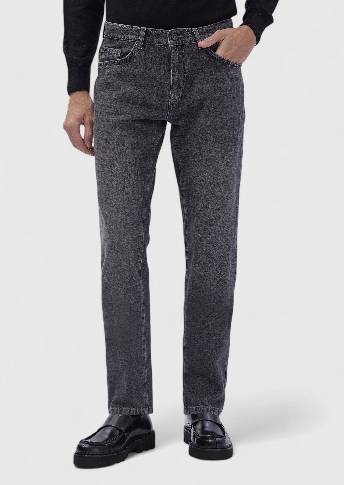 Koyu Gri Düz Regular Fit Denim %100 Pamuk Pantolon