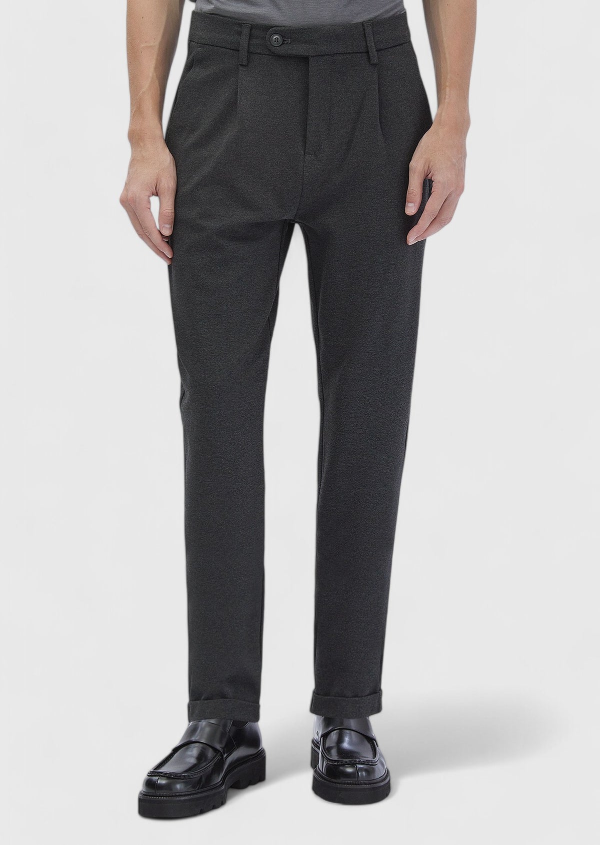 Koyu Gri Düz Örme Regular Fit Casual Pantolon