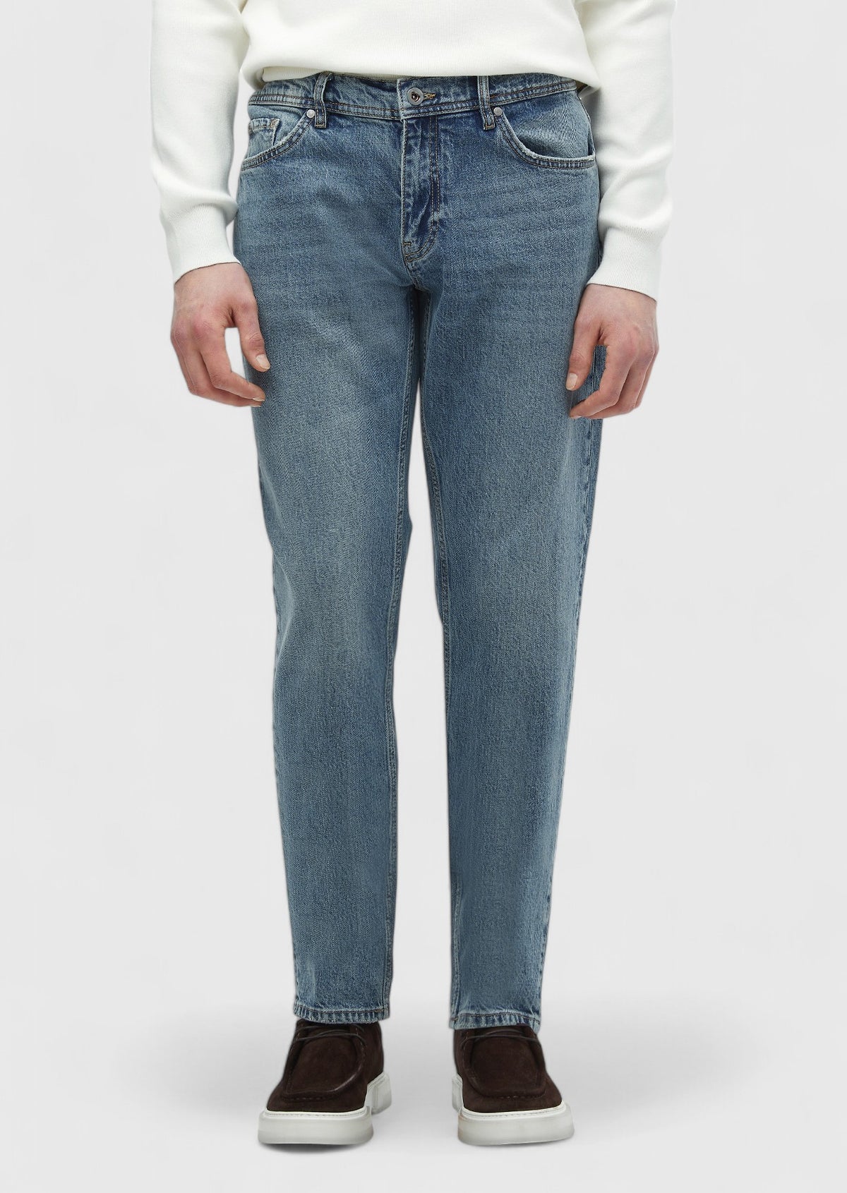 Mavi Düz Loose Fit Denim Pamuk Karışımlı Pantolon