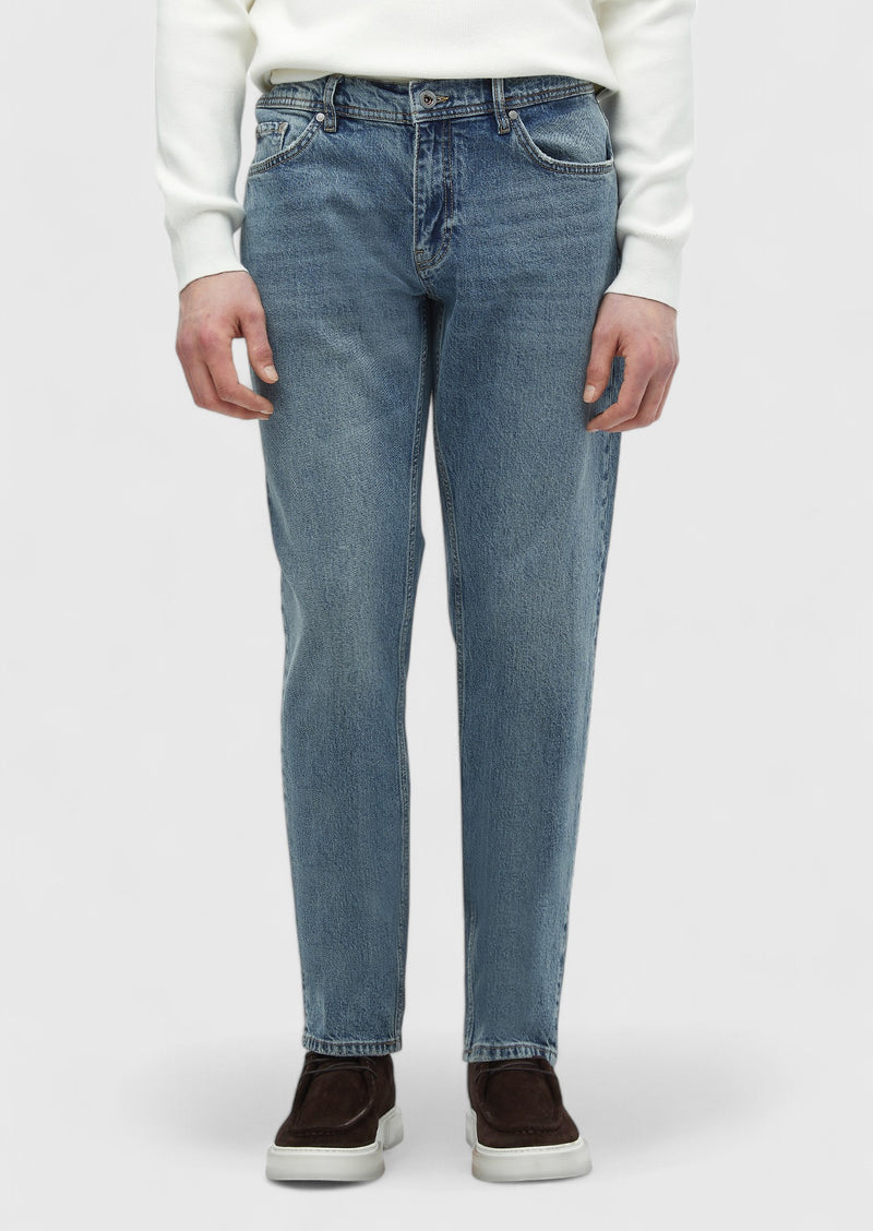 Mavi Düz Loose Fit Denim Pamuk Karışımlı Pantolon