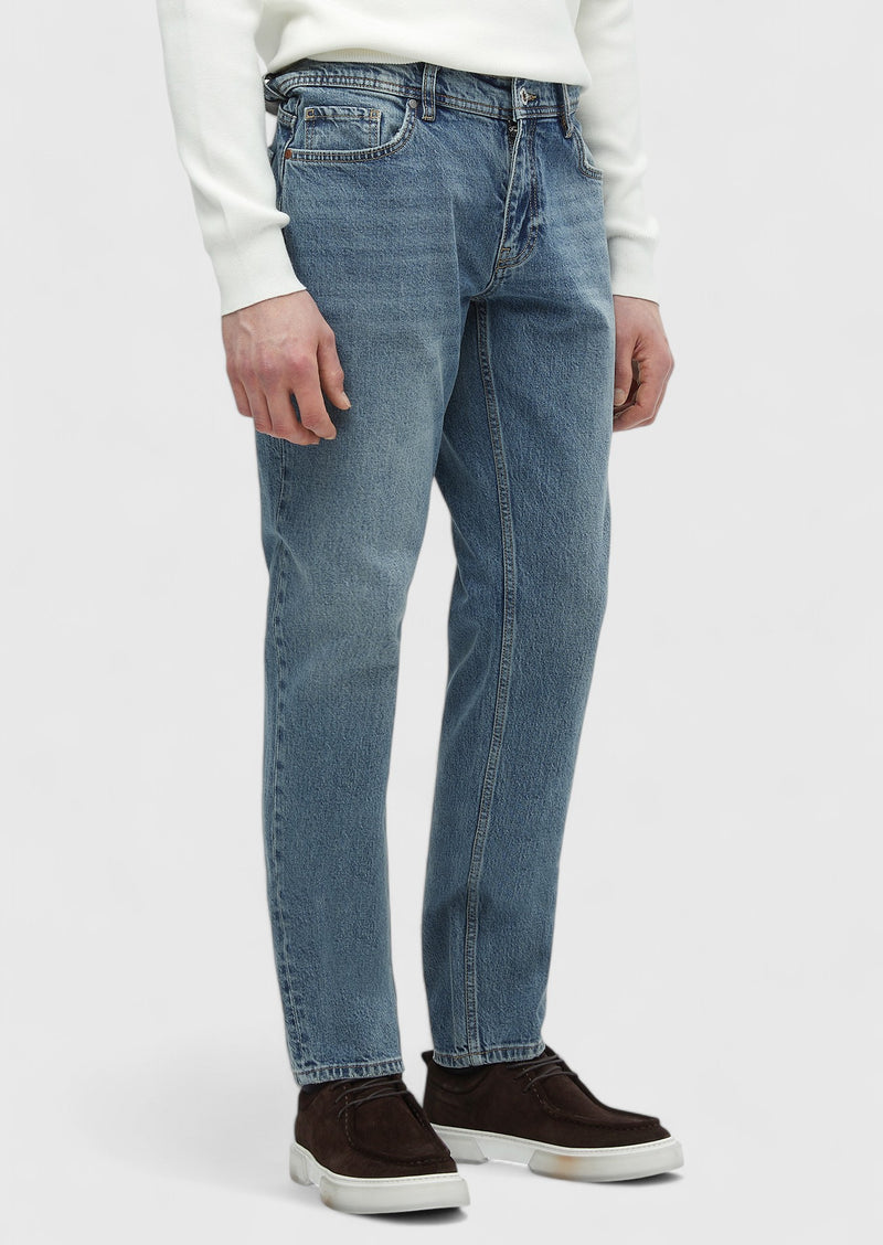 Mavi Düz Loose Fit Denim Pamuk Karışımlı Pantolon