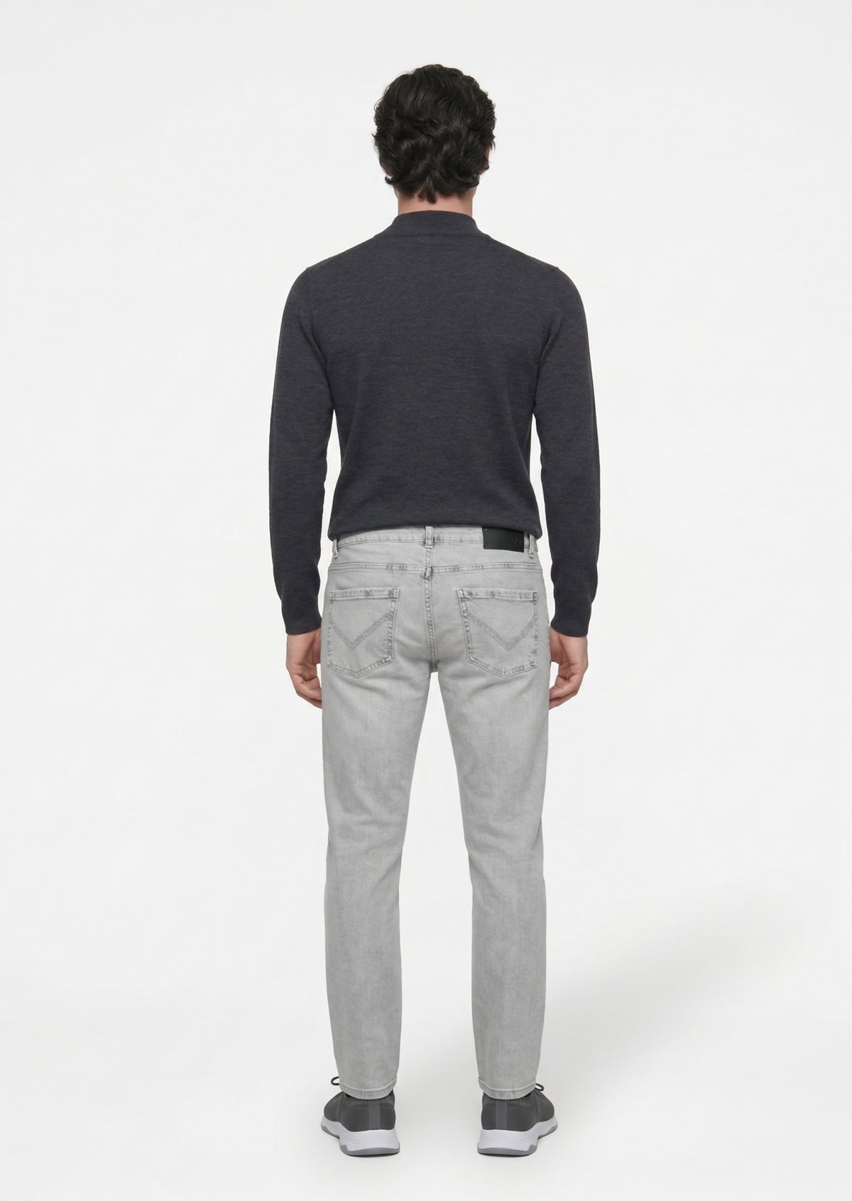Gri Düz Slim Fit Denim Pamuk Karışımlı Pantolon