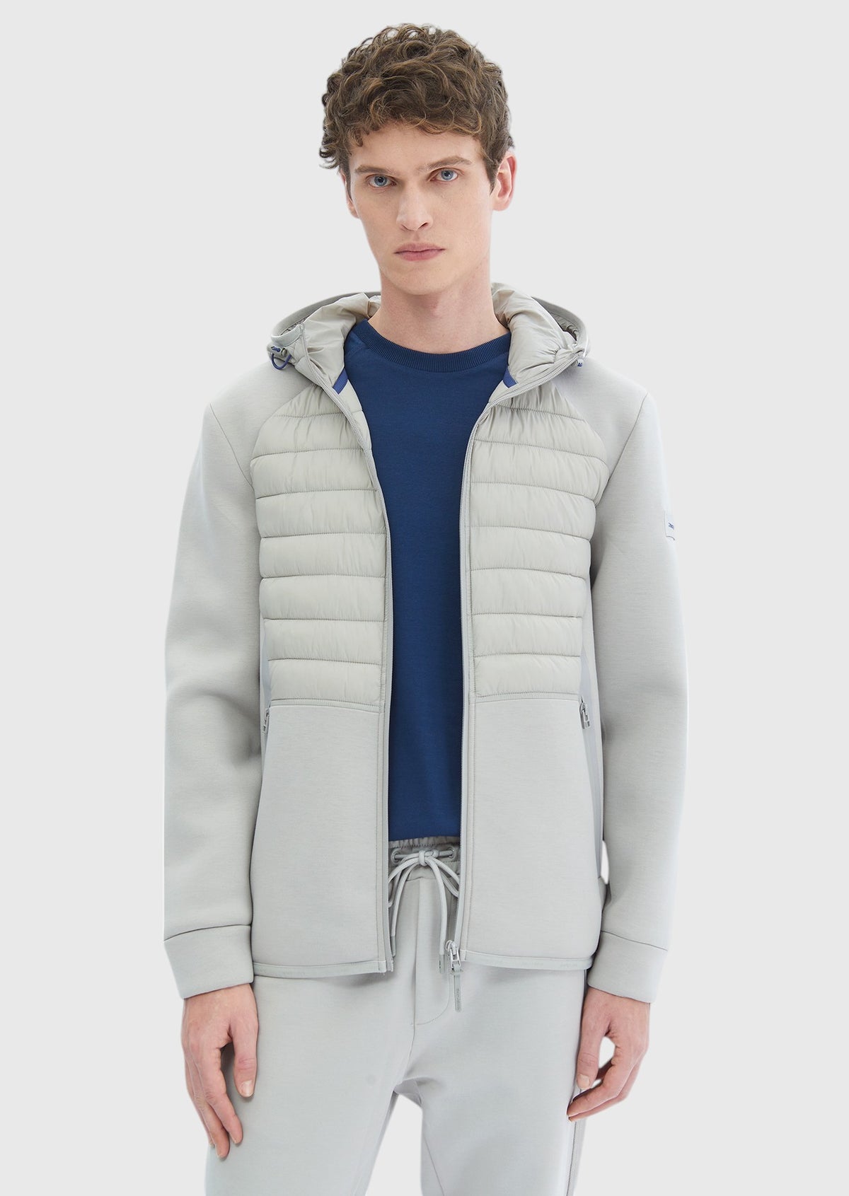 Gri Regular Fit Kapüşonlu Denim Dokuma Mont