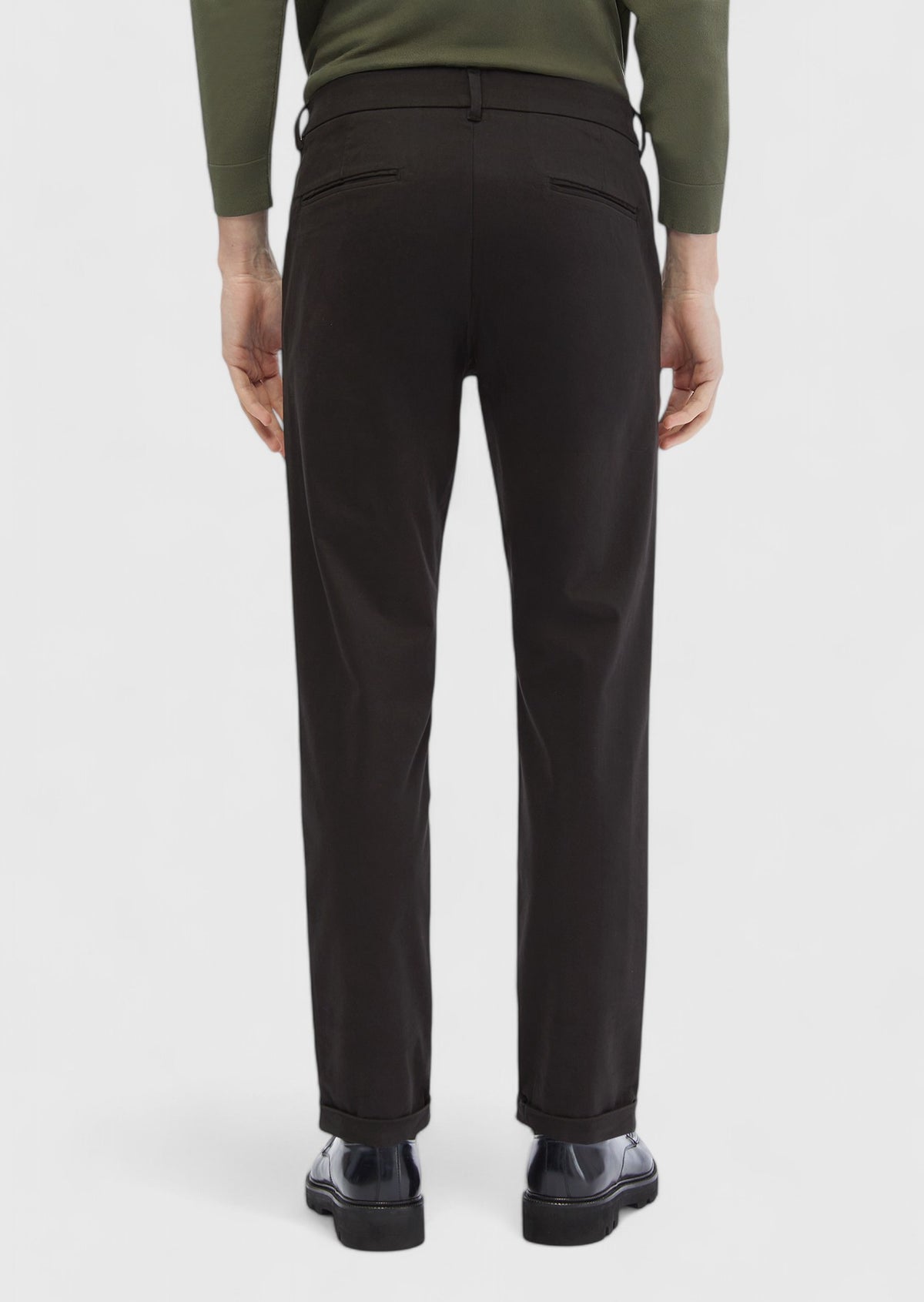 Siyah Düz Dokuma Regular Fit Casual Pamuk Karışımlı Pantolon