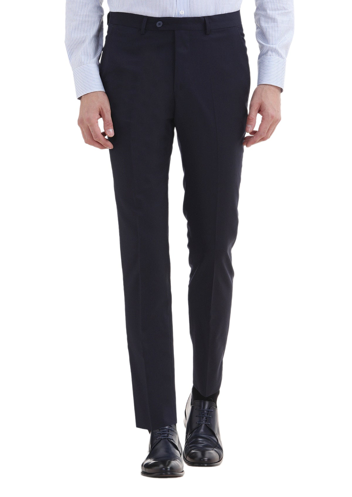 Lacivert Düz Kumaş Slim Fit Klasik %100 Yün Pantolon