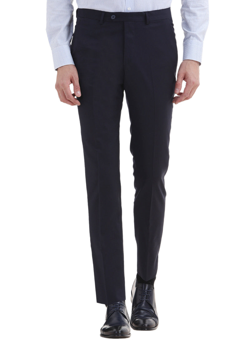 Lacivert Düz Kumaş Slim Fit Klasik %100 Yün Pantolon