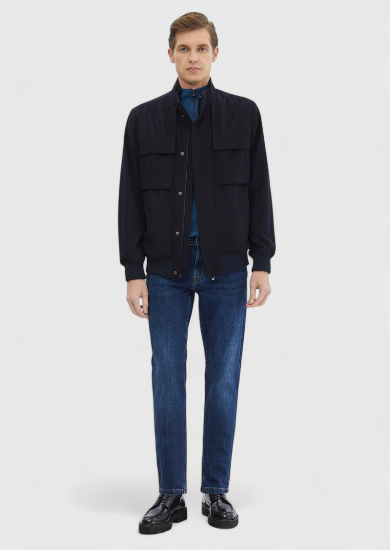 Lacivert Regular Fit Dik Yaka Casual Dokuma Mont
