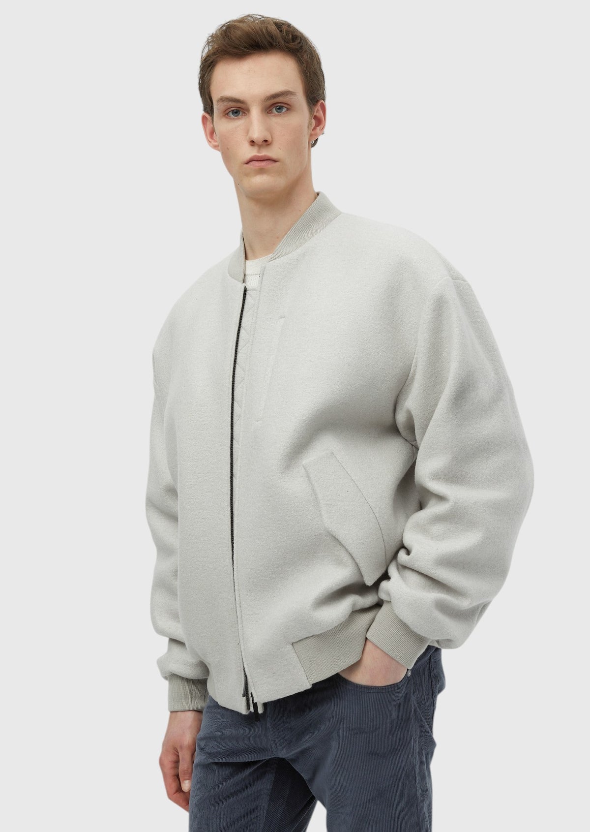 Ekru Oversize Fit Dik Yaka Casual Dokuma Mont