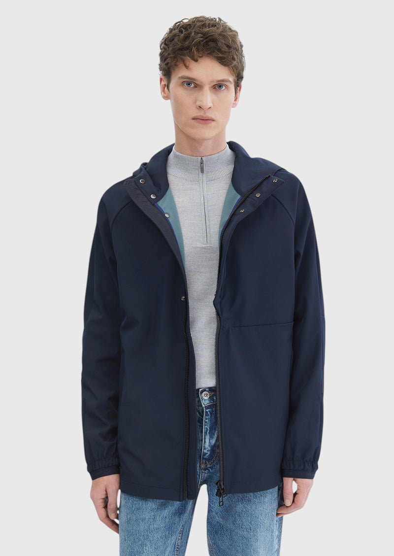 Lacivert Regular Fit Kapüşonlu Casual Dokuma Mont
