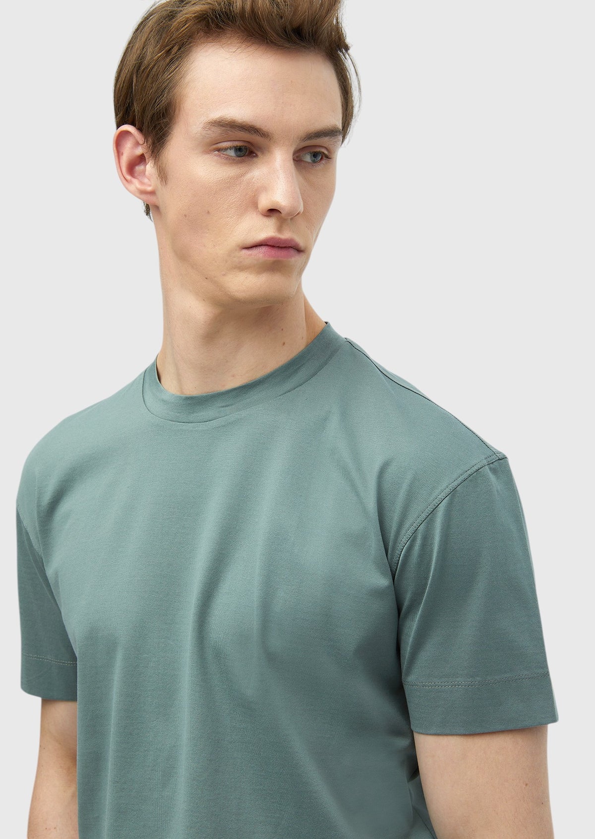 Küf Yeşili Düz Bisiklet Yaka %100 Pamuk T-Shirt