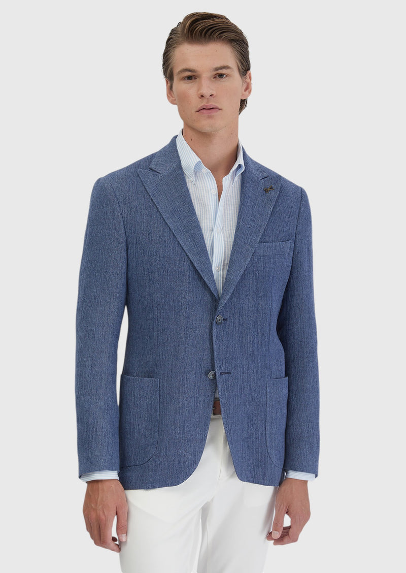 Açık İndigo Düz Shirt Shoulder Slim Fit Keten Karışımlı Ceket