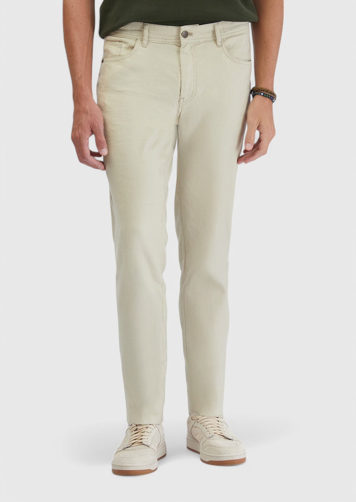 Bej Düz Dokuma Slim Fit Casual Keten Karışımlı Pantolon