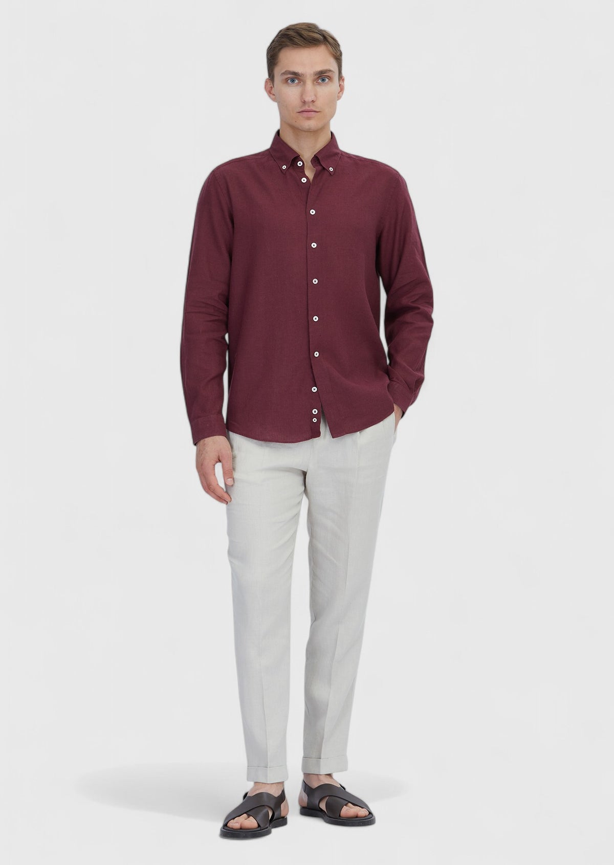 Nar Çiçeği Düz Casual Fit Uzun Dokuma Casual Pamuk Karışımlı Gömlek