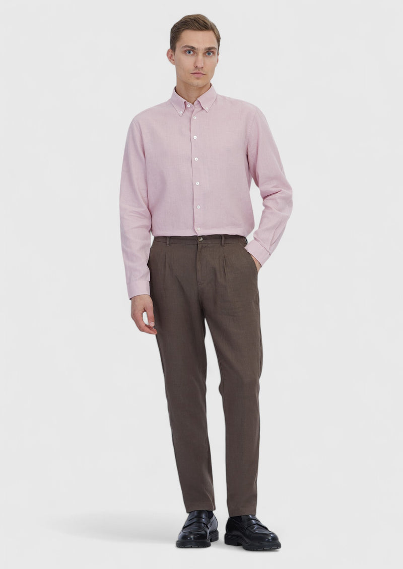 Pembe Düz Casual Fit Uzun Dokuma Casual Pamuk Karışımlı Gömlek
