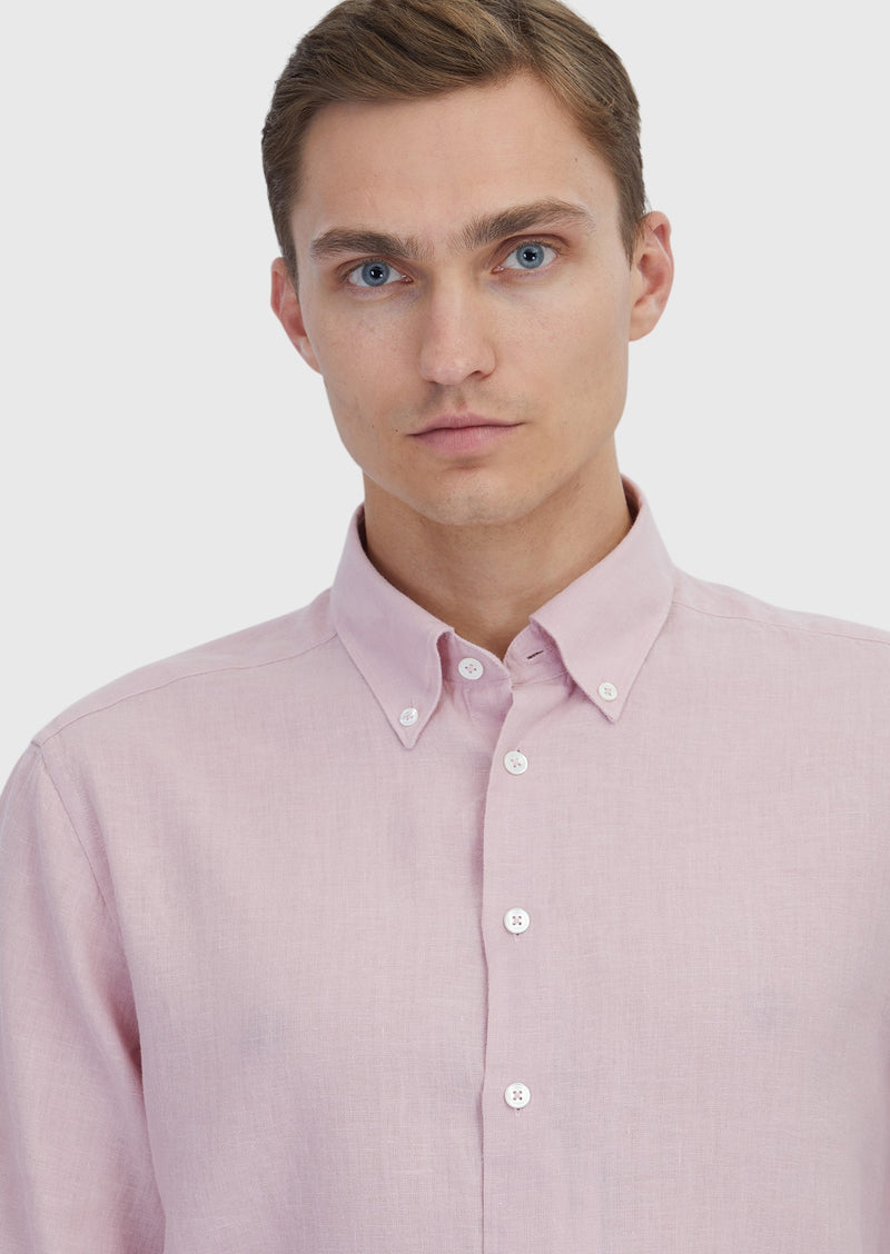Pembe Düz Casual Fit Uzun Dokuma Casual Pamuk Karışımlı Gömlek