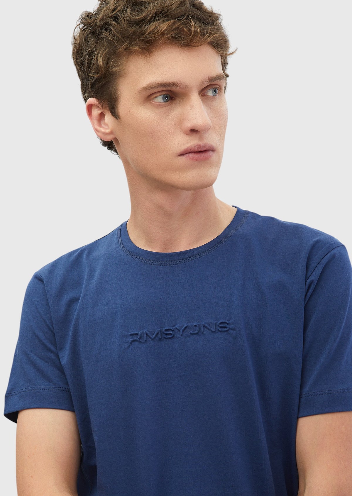 Saks Baskılı Bisiklet Yaka %100 Pamuk T-Shirt