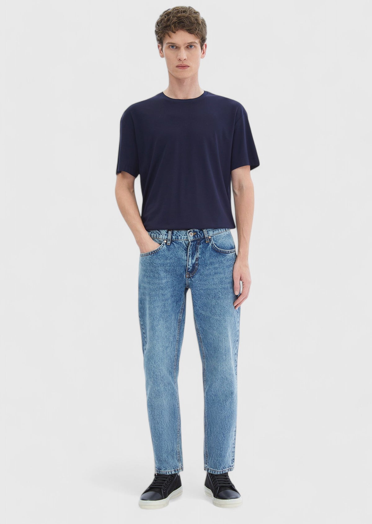 Lacivert Düz Bisiklet Yaka T-Shirt