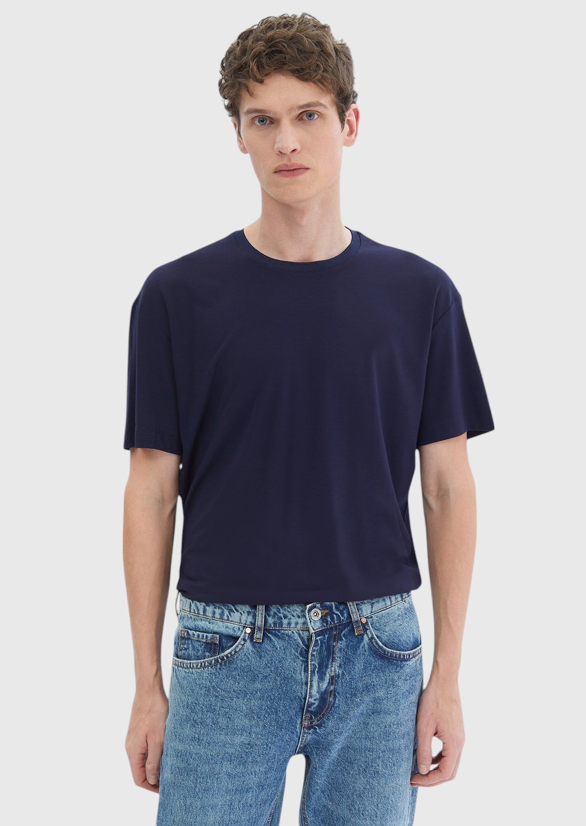 Lacivert Düz Bisiklet Yaka T-Shirt