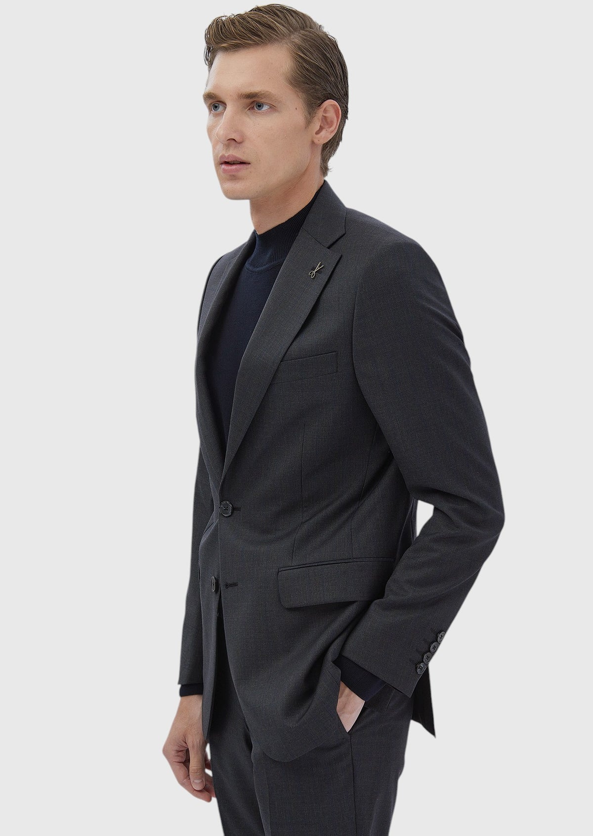 Antrasit Çizgili Thin&taller Slim Fit %100 Yün Takım Elbise