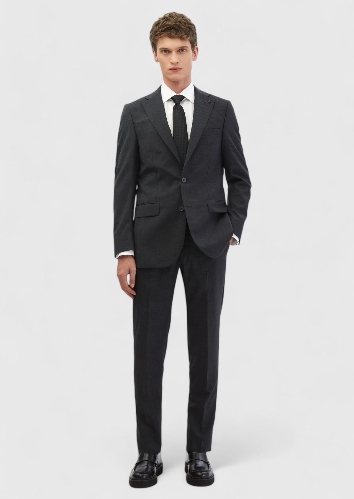 Antrasit Çizgili Thin&taller Slim Fit %100 Yün Takım Elbise