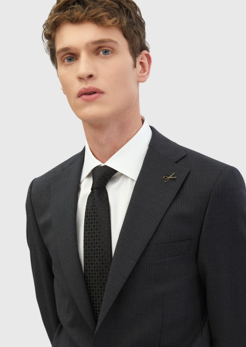 Antrasit Çizgili Thin&taller Slim Fit %100 Yün Takım Elbise
